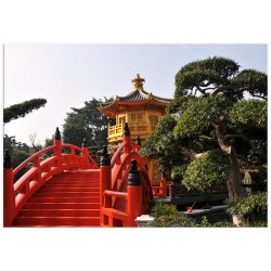 Фотокартина "Пагода и красный мост в китайском саду"