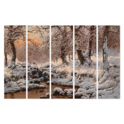 Модульная картина "Зимний пейзаж в лучах заката. Неоградий Ласло. 1939"